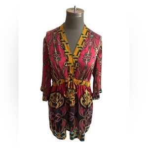 CAbi Silk Boho Paisley Tie Waist Dress Size Large